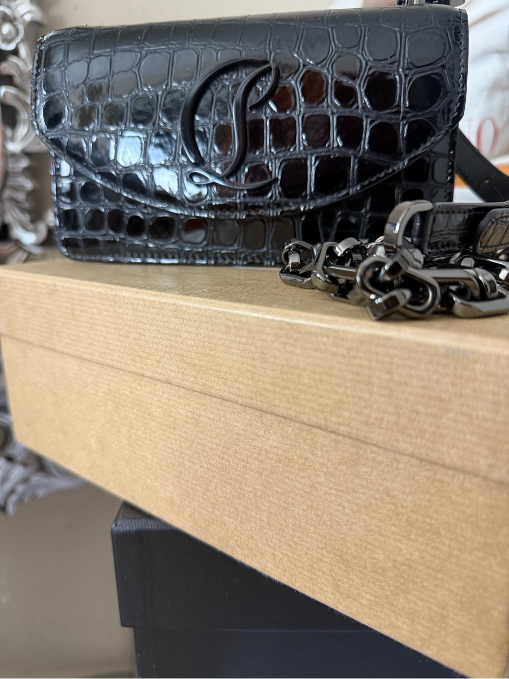 Christian Louboutin loubi54 Red and Black croc cross body